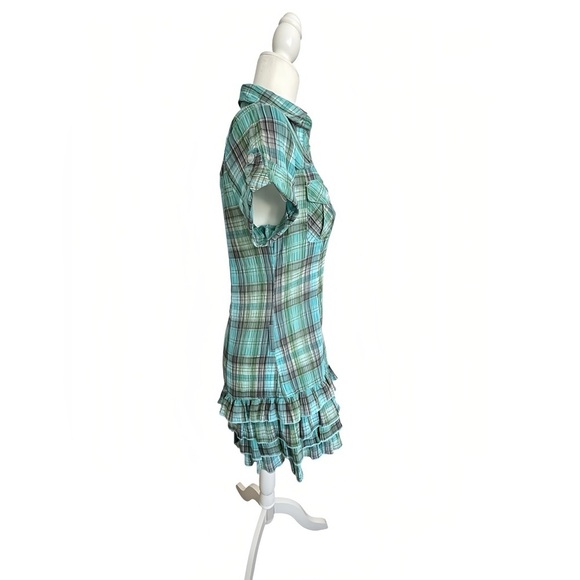 Romeo & Juliet Couture Y2K Preppy Plaid Shirt Dress S  Ruffle Hem Button Down - Picture 2 of 12